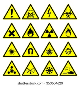 Warning Hazard Yellow Triangle Signs Set Stock Vector (Royalty Free ...