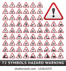 Triangular Warning Hazard Symbols. Big Red Set, Vector Illustration