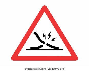 A triangular warning sign featuring a black icon of a snapped electrical cable with sparks on a white background with a red border.
