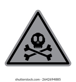 A triangular warning sign featuring a pixelated black skull and crossbones symbol. The icon has a retro 8-bit style and is used to indicate danger, poison, or hazardous material.