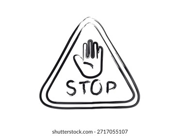 Dreieckiges Warnzeichen mit der Hand und dem Wort "Stopp" im Kohleschlag
