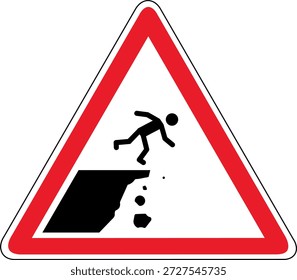 Triangular warning sign indicating danger of falling from an edge or cliff, used for safety and hazard communication.