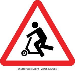 A triangular warning sign indicating the presence of electric scooters
