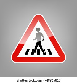 Triangular warning sign for pedestrian crossing isolated on background. Vector illustration. Eps 10.
