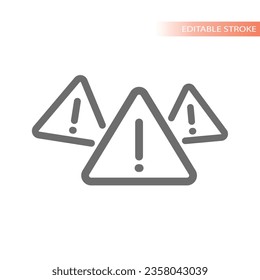 Triangular warning symbol with exclamation point. Error, attention vector icon. Editable line.