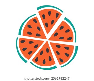 Triangular Watermelon slices with seed in trendy doodle minimalist. Circle design elements Top view