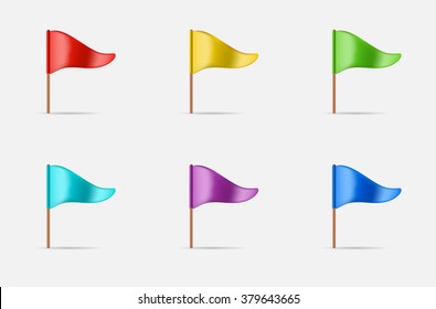 Triangular Waving Flag Set Icon or Logo in Vector.