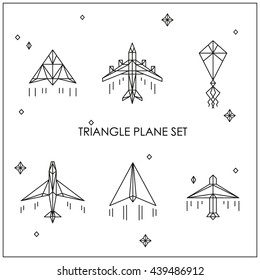 Triangular white airplane. Kite and paper plane. Origami triangle geometric polygon style icon.