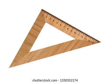 Triangular wooden ruler on white background, stationery, vector illustration.