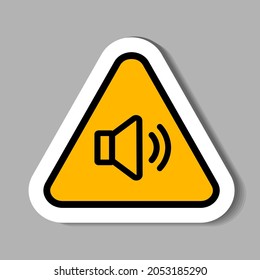 Triangular yellow caution signal indicating noise sticker. Warning Sound Area Sign Vector. Triangle - black silhouette bell, alarm symbol. No horn. Silence mode.