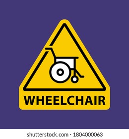 triangular yellow sign wheelchair. flat vector illustration