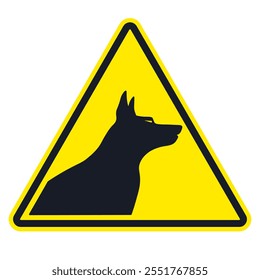 Sinal amarelo triangular de advertência "cuidado com o cão cruel". Ilustração vetorial de EPS.