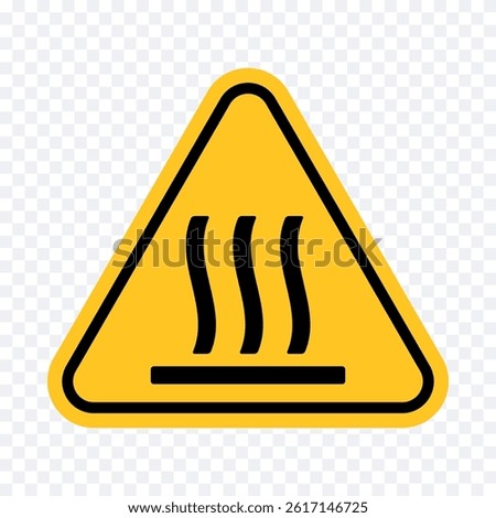 Triangular yellow warning sign, hot surface symbol, burn hazard.