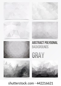Triangulated abstract vector background in gray colour, set of backgrounds with low polygons motive