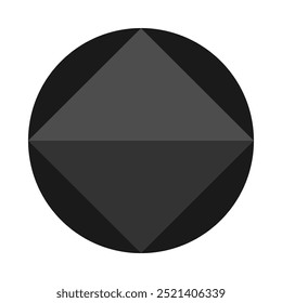 Triangulated circle shape black, grey icon. Triangles inside a round symbol. Isolated on a white background.