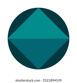 Ícone de tons de azul-petróleo de forma de círculo triangulado. Triângulos dentro de um símbolo redondo. Isolado em um fundo branco.