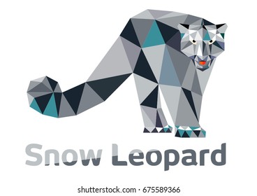 Triangulated color Snow Leopard logotype abstract vector illustration