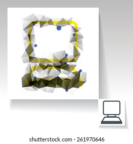Triangulated desktop computer symbol with constellation style composition and simple design. Dropped shadow is made using blend.
