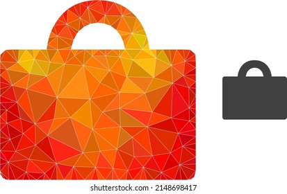 Trianguliertes feuergefärbtes Gepäck, mehrfarbige Symbolgrafik. Die Vektorgrafik für polygonales Gepäck ist mit chaotischen, farbigen Dreiecken gestaltet.