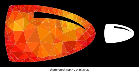 Triangulated fire colored bullet polygonal icon illustration. Polygonal bullet vector is constructed with randomized colorful triangles.