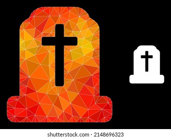 Triangulated fire colored cemetery polygonal icon illustration. Polygonal cemetery vector is designed with scattered colorful triangles.