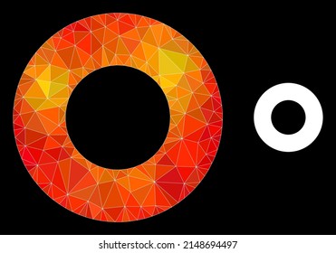  Triangulated fire colored donut polygonal symbol illustration. Polygonal donut vector is designed with chaotic colored triangles.