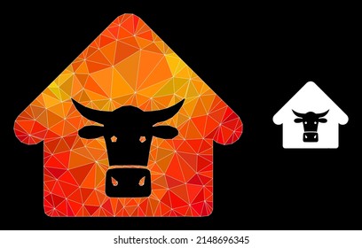 Triangulated fire colorful cow farm polygonal icon illustration. Polygonal cow farm vector constructed with random vibrant triangles.