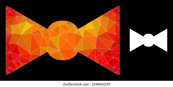 Triangulated fire vibrant bow tie polygonal 2d illustration. Polygonal bow tie vector is combined of scattered colorful triangles.