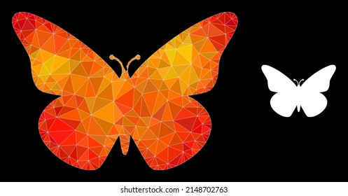 Triangulated fire vibrant butterfly polygonal icon illustration. Polygonal butterfly vector is combined with chaotic vibrant triangles.