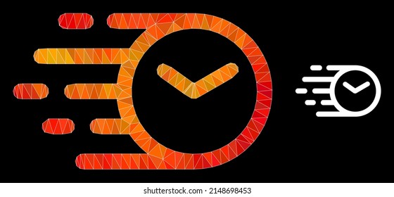 Triangulated flame colored clock polygonal icon illustration. Polygonal clock vector designed with randomized vibrant triangles.