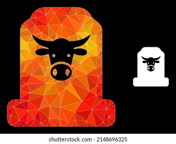 Triangulated flame colored cow cemetery polygonal icon illustration. Polygonal cow cemetery vector is designed from chaotic bright triangles.