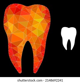 Triangulated Flame Colored Dental Tooth Polygonal Icon Illustration. Polygonal Dental Tooth Vector Constructed From Scattered Colored Triangles.