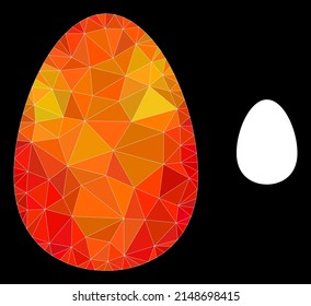 Triangulated flame colored egg polygonal 2d illustration. Polygonal egg vector is designed of scattered colored triangles.
