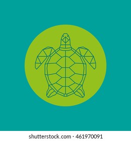 Triangulated green turtle. Tortoise top view. Polygonal animal for your logo.