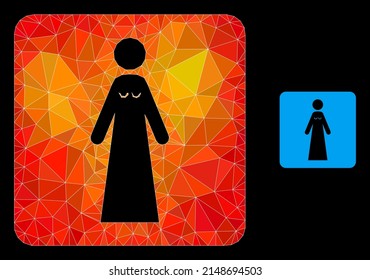 Triangulated orange colored bride polygonal icon illustration. Polygonal bride vector is designed of scattered vibrant triangles.