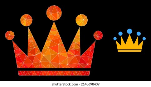 Triangulated orange colored crown polygonal icon illustration. Polygonal crown vector filled from chaotic colored triangles.