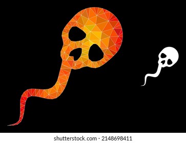 Triangulated orange colorful dead sperm polygonal icon illustration. Polygonal dead sperm vector filled with random colorful triangles.