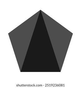 Pentágono triangulado em forma de ícone preto e cinza. Um símbolo pentagonal de cinco lados. Isolado em um fundo branco.