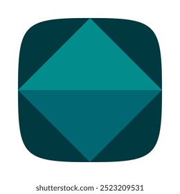 Triangulated squircle shape, teal shades icon. A combination of squared and triangular symbols. Isolated on a white background.