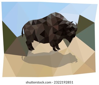 Triangulation of a bison. Polygonal silhouettes of animals. Vector illustration. EPS 10.