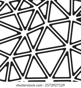 Triangulation geometric shapes background. Big triangles size. Black and white style. Rounded triangular cells outlined. Repeatable pattern. Monochrome Contrast. Artistic vector tiles.