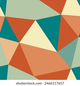 Triangulation geometric shapes background. Large triangles size. Repeatable pattern. Artistic vector tiles. Earthy tone progression. Seamless vector illustration.