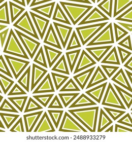 Triangulation geometric shapes background. Medium triangle size. Solid shapes in frames. One tone colored style. Repeatable pattern. Artistic vector tiles. Olive Contrast.