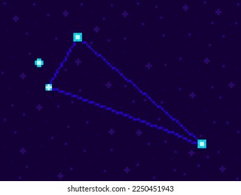 Triangulum constellation in pixel art style. 8-bit stars in the night sky in retro video game style. Cluster of stars and galaxies. Design for applications, banners and posters. Vector illustration
