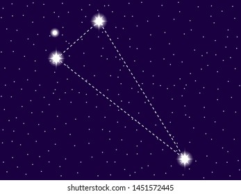 Triangulum constellation. Starry night sky. Zodiac sign. Cluster of stars and galaxies. Deep space. Vector illustration