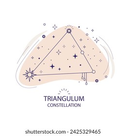 Triangulum or triangle constellation of stars on a white background. Mystical esoteric celestial boho design for fabric design, tarot, astrology, wrapping paper. Vector illustration.