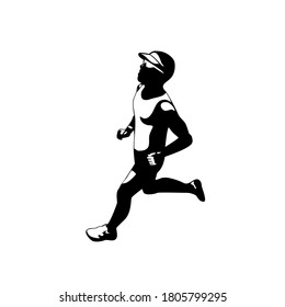 Triathlete Marathon Runner Running Side View Retro Stencil Black and White