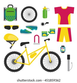 Triathlon accessories flat icons set