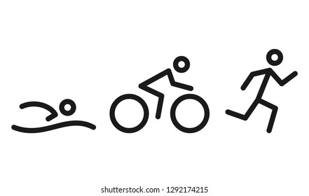Triathlon activity icons - swimming, running, bike. Swimming, cycling and outdoor sports icons isolated on white background. Vector Illustration