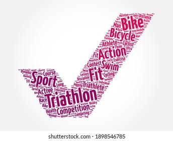 Triathlon check mark word cloud, sport concept background
